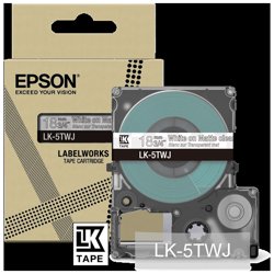 Epson LK-5TWJ Trasparente Bianco | Epson LK-5TWJ. Colore del prodotto: Trasparente, Bianco, Tecnologia di stampa: Trasferimento termico, Tipo rifinitura: Opaco. Larghezza dell'etichetta: 1,8 cm