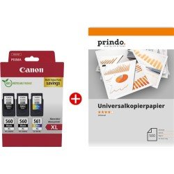 Canon Value Pack nero / differenti colori / Bianco PG-560XL+CL-561XL MCVP | Canon Value Pack nero / differenti colori / Bianco PG-560XL+CL-561XL MCVP + Prindo Universal Papier 500 Blatt ~700 pagine