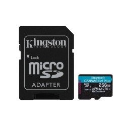 Kingston Technology Scheda microSDXC Canvas Go Plus Gen4 200MB/s A2 U3 V30 da 256 GB + adattatore | Codici OEM: sdcg4/256gb, SDCG4/256GB