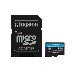 Kingston Technology Scheda microSDXC Canvas Go Plus Gen4 200MB/s A2 U3 V30 da 64 GB + adattatore | Codici OEM: sdcg4/64gb, SDCG4/64GB